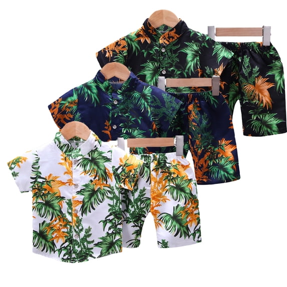 Kkkded Boys Hawaiian 2 Piece Outfits for Toddler Baby Cotton Short Sleeve Shirt and Shorts Sets Summer Clothing 1-4T