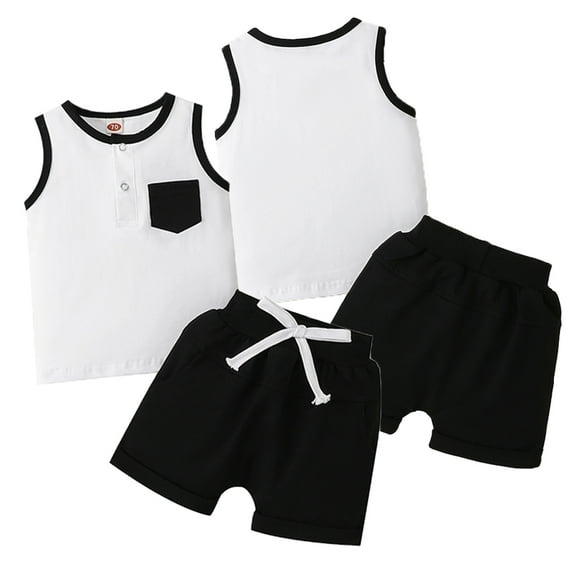 Kkkded 2Pcs Kids Baby Boys Summer Sleeveless T-Shirt Set 3m-4y Toddler Casual Vests Solid Color Pullover + Shorts Set Newborn Clothes Set