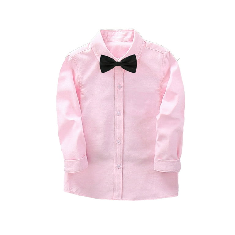 Kkkded 3 14T Boys Pink Dress Shirts for Baby Kids Long Sleeve Formal Uniform Cotton Button Performance Shirts Solid Colour Spring Fall Outfits