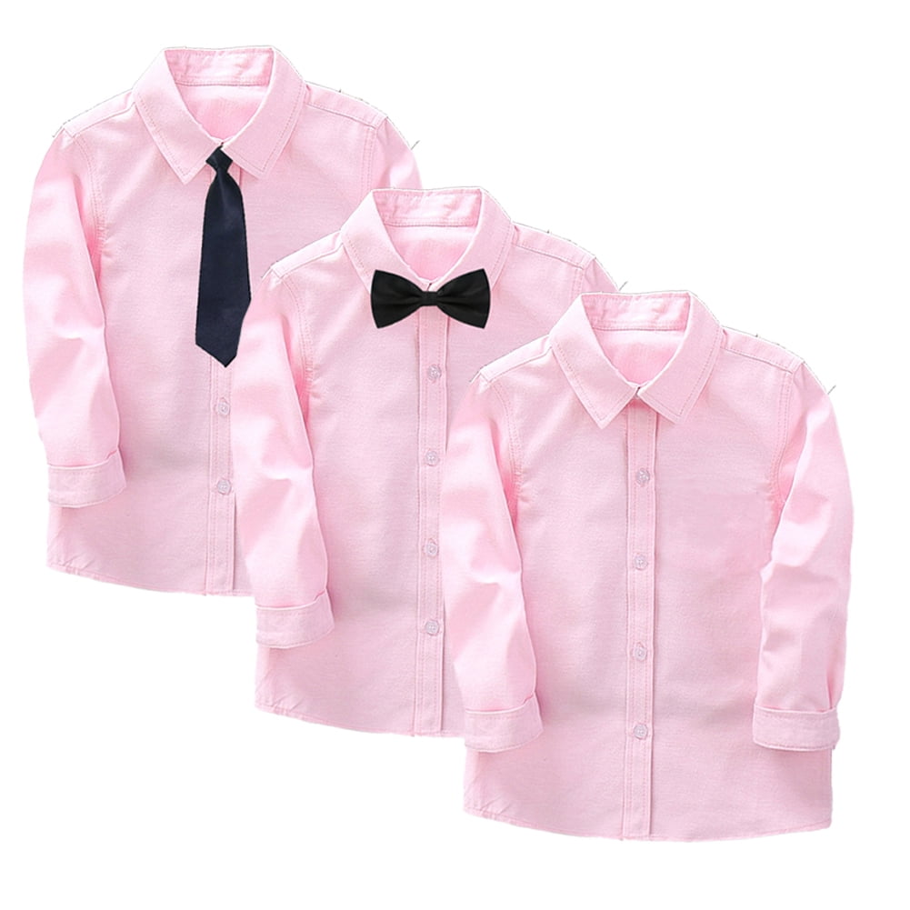 Kkkded 314T Boys Pink Dress Shirts for Baby Kids Long Sleeve Formal