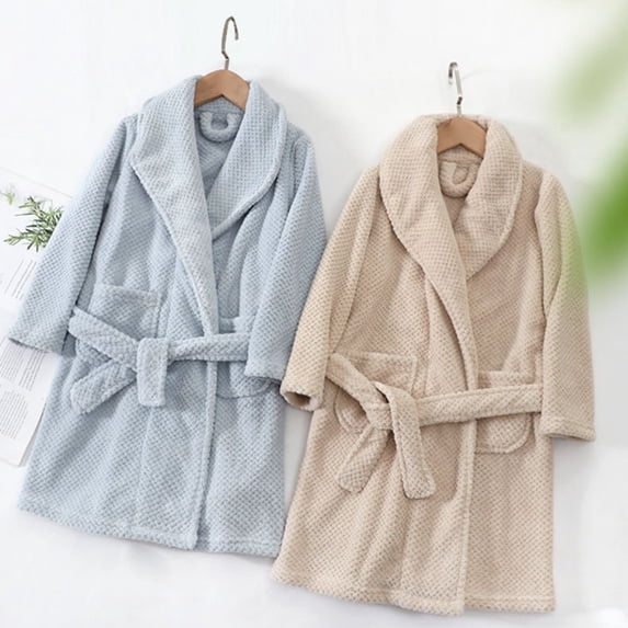Kkkded 5-15Years Boys Girls Night-Robe Long Bathrobe Juniors Flannel Robe Solid Color Warm Sleepwear with Autumn Winter for Youth Juniors Teen Children Boys Girls