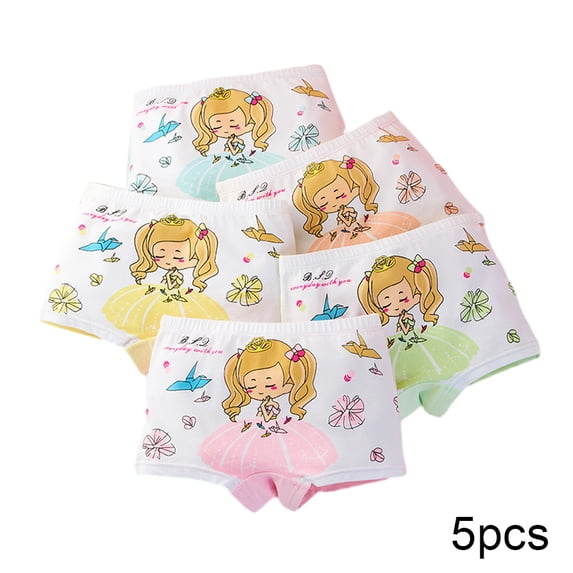 Kkkded 5PCS Little Girls Cotton Underwear for 2-12years Toddler Full Boxer Briefs Panties Baby Cartoon Prints Girls Four Corners Shorts for Kids