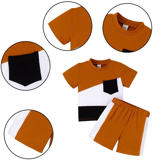 Kkkded 6M-4Years Kids Toddler Baby Girls 2Pcs Summer T-Shirts Set Short Sleeve Cotton Tees Top + Short Set Unisex Newborn Color Matching Tshirts Cute Clothing Set