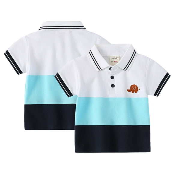 Kkkded Baby Boys Short Sleeve T-Shirt 1-8 Years Kids Color Block Summer Lapel Tops Toddler Cotton Breathable Tees Shirts