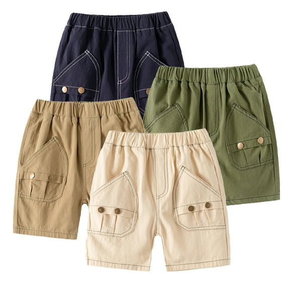 Kkkded Boys Cargo Shorts for Kids Baby Summe Cotton Shorts Casual Shorts Casual Elastic Shorts with Pockets for 2-10Years