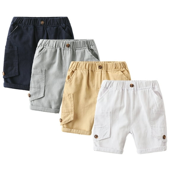 Kkkded Boys Casual Shorts for Toddler Summer Cotton Breathable Shorts Kids Elastic Waist Five Pants with Pockets for 1-8 Years