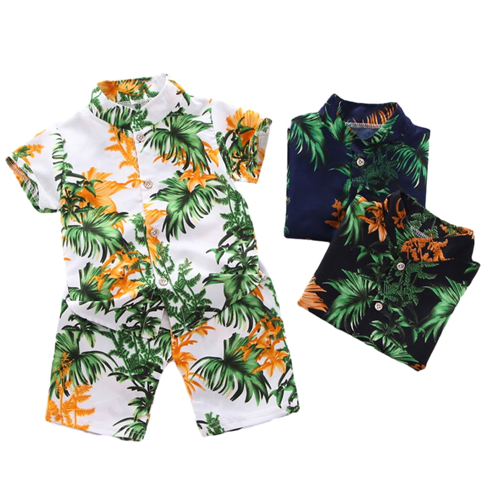 Babyhug Cotton Woven Half Sleeves Shirt & Denim Shorts Set with Tropical Theme Print - Black main image 0