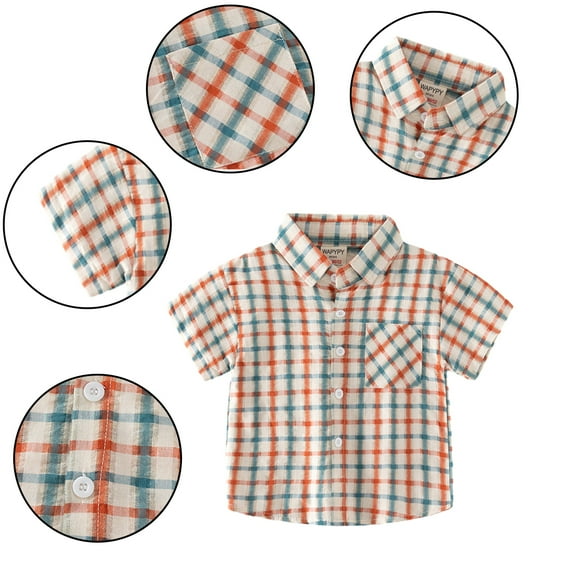 Kkkded Boys Short Sleeve Dress Shirts for 1-8 Years Kids Plaid Shirt with Pocket Toddler Summer Button down Shirt Tops