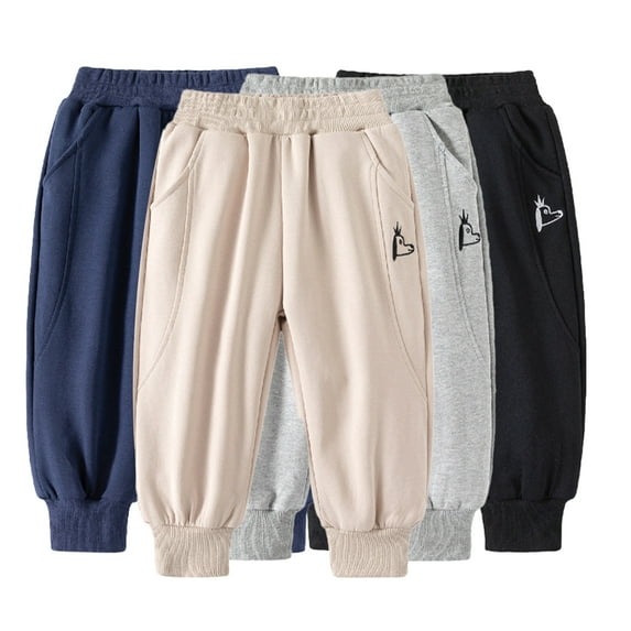 Kkkded Boys Solid Color Sweatpants Elasticated Waist Cotton Jogger Pants for Kids Spring Fall Baby Casual Trousers Size 1-8 Years