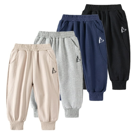 Kkkded Boys Solid Color Sweatpants Elasticated Waist Cotton Jogger Pants for Kids Spring Fall Baby Casual Trousers Size 1-8 Years