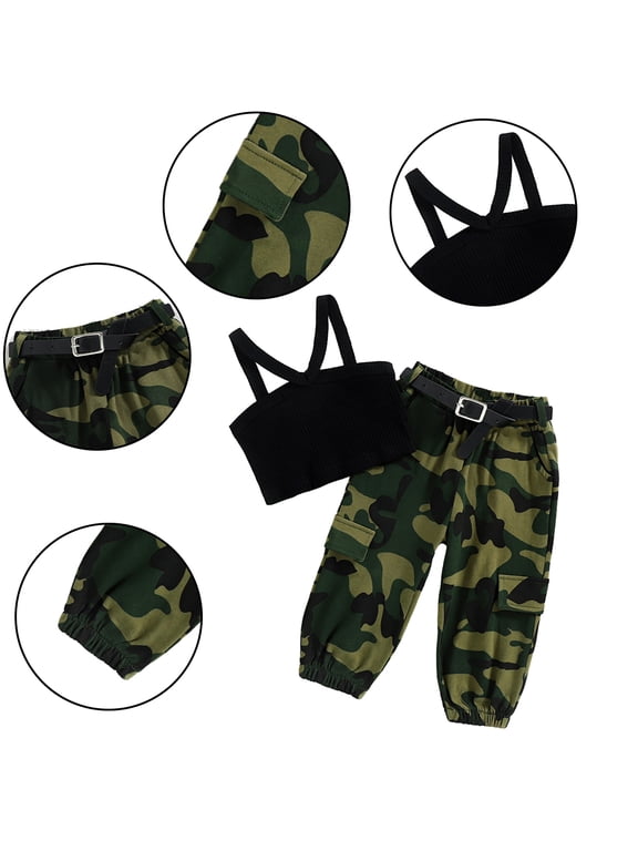 Girls 2 Piece Outfits for Baby Toddler Cute Halter Tops and Camouflage Pants Set 9 Months-5 Years Girls Preppy Summer Clothes