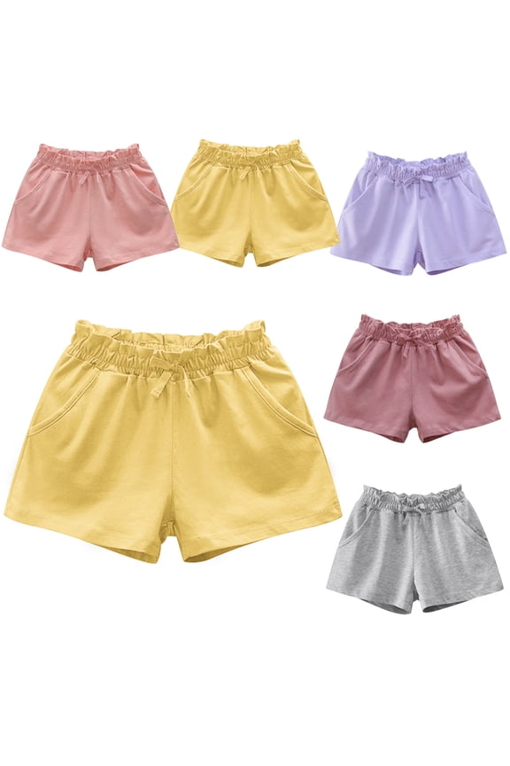 Girls Shorts Elasticated Waist, Stylish Summer Cotton Short for Kids Toddler Solid Colours Jogger Shorts for Girls 1-8 Years