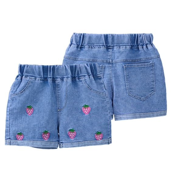 Kkkded Girls Shorts Girls Cotton Denim Shorts for Toddler Kids Summer Elastic Waistband Stretch Jean Shorts 1-6 Years