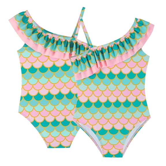 Kkkded Girls Swimsuits for Kids Toddler Ruffled One Piece Swimwear Teen Girls Swim Suits Printing Beach Swimming Suit Girls Sport Beach One Piece Bathing Suit for 4-12T