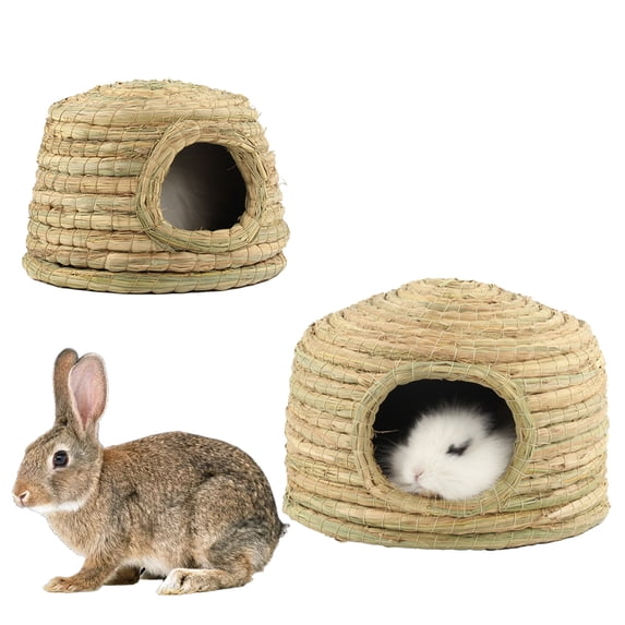 Kkkded Grass House for Rabbits,Rabbit Bunny Grass House/Rabbit Hideout / Hand Crafted Natural Grass Hideaway