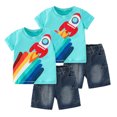 thumbnail image 1 of Kkkded Kids Baby Boys Short Sleeve T-Shirt Outfits Toddler Summer Clothes Outfits Little Boy's Cartoon T-Shirt + Denim Shorts Outfits,Size 1-8Years, 1 of 8