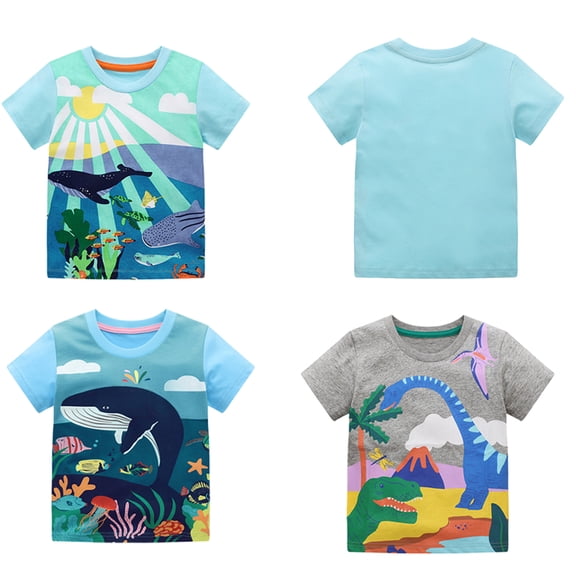 Kkkded Kids Baby T Shirt Tops for Boys,Little Boys Artoon Graphic Tee Shirts Cute Dinosaur Printed Short-Sleeved Fashion Crewneck T-Shirts,Size 2-8Years