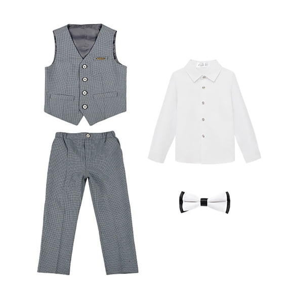 Kkkded Kids Boys Suits Toddler Dress Suits Teen Formal 4 Piece Suit Little & Big Boys Boys Dress Suit Gentleman Suit Set with Shirt, Pant,Vest,And Tie for 1-14YT