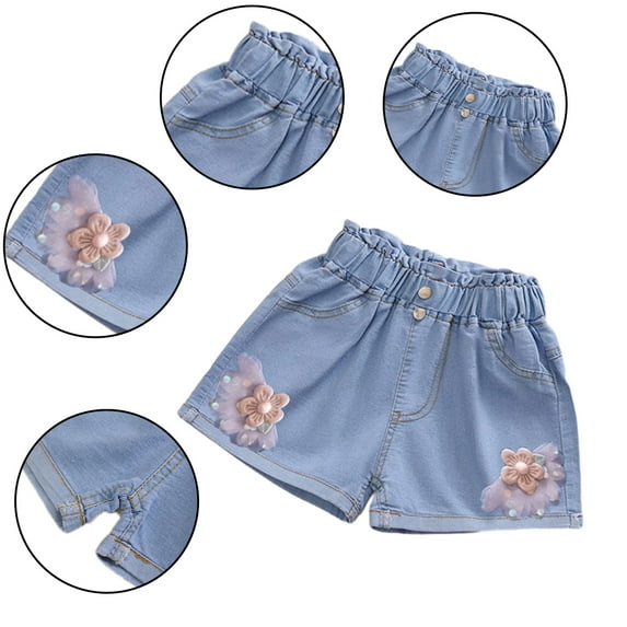 Kkkded Kids Girls Denim Shorts Teen Denim Shorts 3-13Years Little&Big Girls Summer Jean Shorts Elastic Youth Denim Shortie Shorts