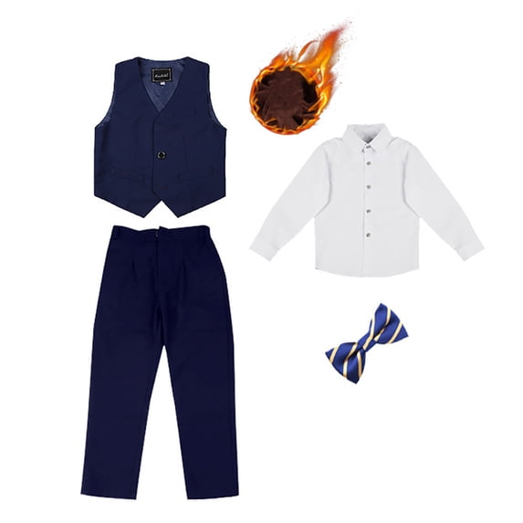 Kkkded Kids Teen Boys Formal Suits 4 Piece Fleece Slim Fit Dresswear Suit Set Boys Suits Teen Boy Tuxedo Set Suits for Boys 5-16T