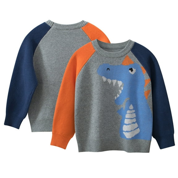 Kkkded Kids Toddler Boys Girls Knitwear Sweater Baby Long Sleeve Pullover Sweater Cartoon Dinosaur Print Knit Sweater Little Boys Girls Spring Fall Clothes for 1-9Years