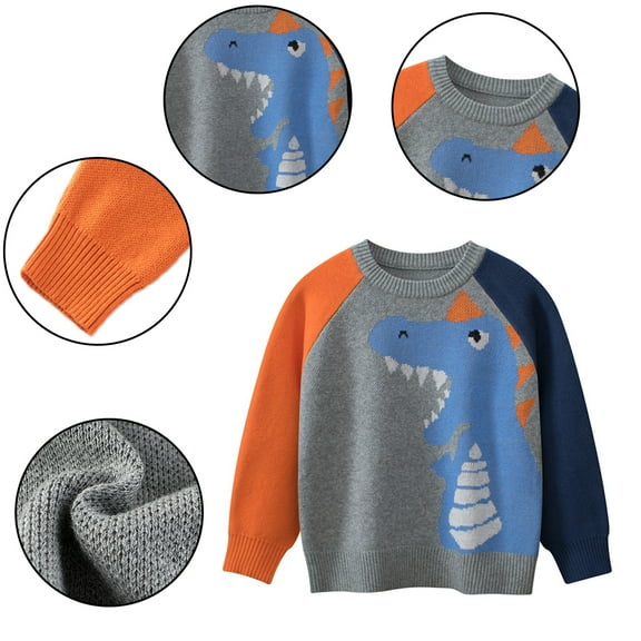 Kkkded Kids Toddler Boys Girls Knitwear Sweater Baby Long Sleeve Pullover Sweater Cartoon Dinosaur Print Knit Sweater Little Boys Girls Spring Fall Clothes for 1-9Years