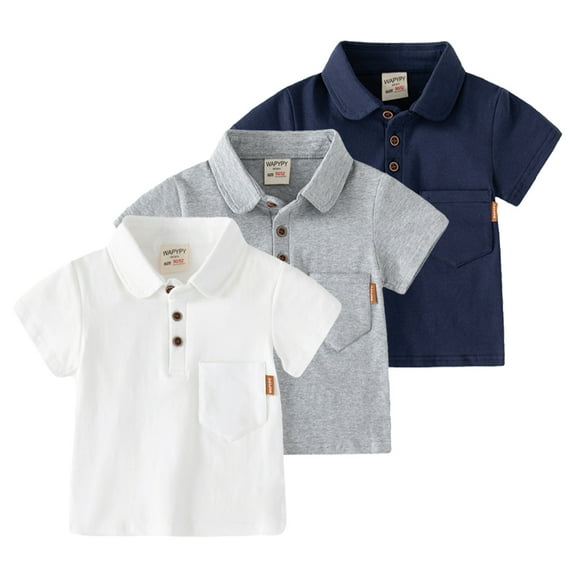 Kkkded Kids Toddler Boys Short-Sleeve Tees Cotton T-Shirt 1-7Years Baby Solid Color Summer Striped T Shirt Tops Lapel Casual Shirt