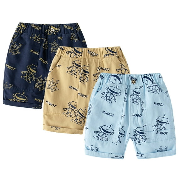 Kkkded Kids Toddler Boys Summer Shorts Baby Printing Shorts Cotton Casual Shorts Cartoon Soft Cartoon Printed Quarter Elastic Waist Pants for 1-8 Years
