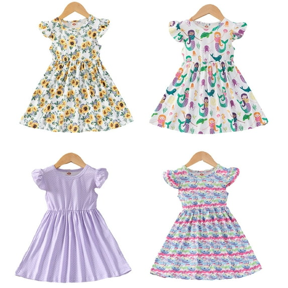 Kkkded Kids Toddler Girls Dresses Baby Print Dresses Summer Short Sleeve Dress A-line Dress Newborn Cute Princess Dress for 18M-6Y