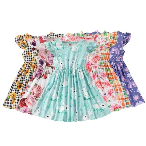 Kkkded Kids Toddler Girls Dresses Baby Print Dresses Summer Short Sleeve Dress A-line Dress Newborn Cute Princess Dress for 18M-6Y