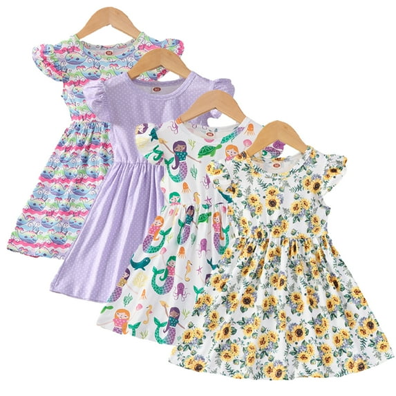 Kkkded Kids Toddler Girls Dresses Baby Print Dresses Summer Short Sleeve Dress A-line Dress Newborn Cute Princess Dress for 18M-6Y