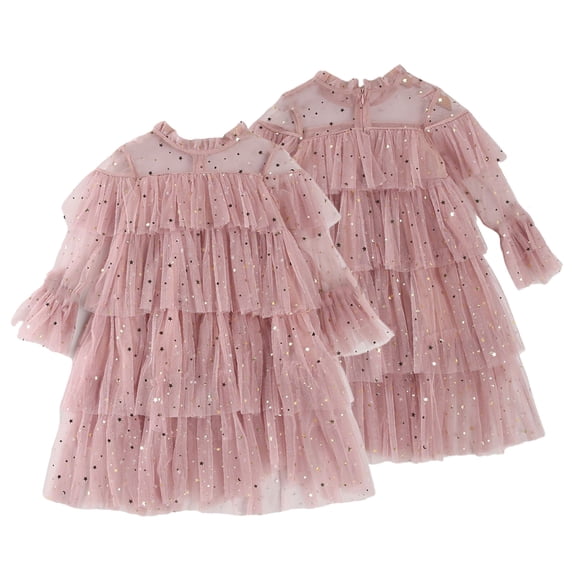 Kkkded Little Girlss Sequin Mesh Tull Dress for Baby Kids Long-Sleeved Tulle Party Ball Gown Spring Summer Mesh Princess Dresses for Girlss 2-8 Years