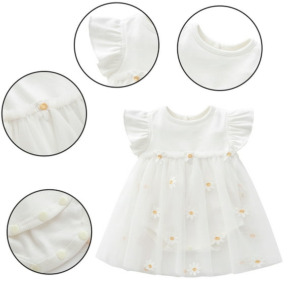 Kkkded Newborn Baby Girls Summer Dresses Princess Dress Toddler Short Sleeve Skirt Dress Gauze Dress Kids Flower Girl Dress,Sizes 1M-3Years
