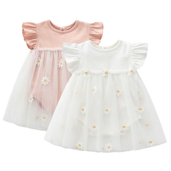 Kkkded Newborn Baby Girls Summer Dresses Princess Dress Toddler Short Sleeve Skirt Dress Gauze Dress Kids Flower Girl Dress,Sizes 1M-3Years