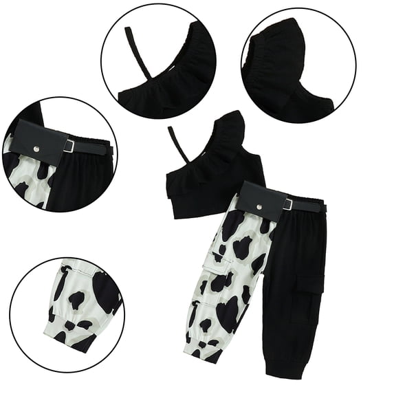 Kkkded Toddler Baby Outfit Sets for Girls Halter Ruffle Sleeveless Tops + Irregular Print Pants Summer Two-Piece Set for 9 Months-5 Years
