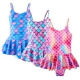 thumbnail image 1 of Kkkded Toddler Girls One Piece Swimsuit Summer Halter Bathing Suit for Kids Scale Print Dress Swimwear for Girls 3-10 Years, 1 of 8