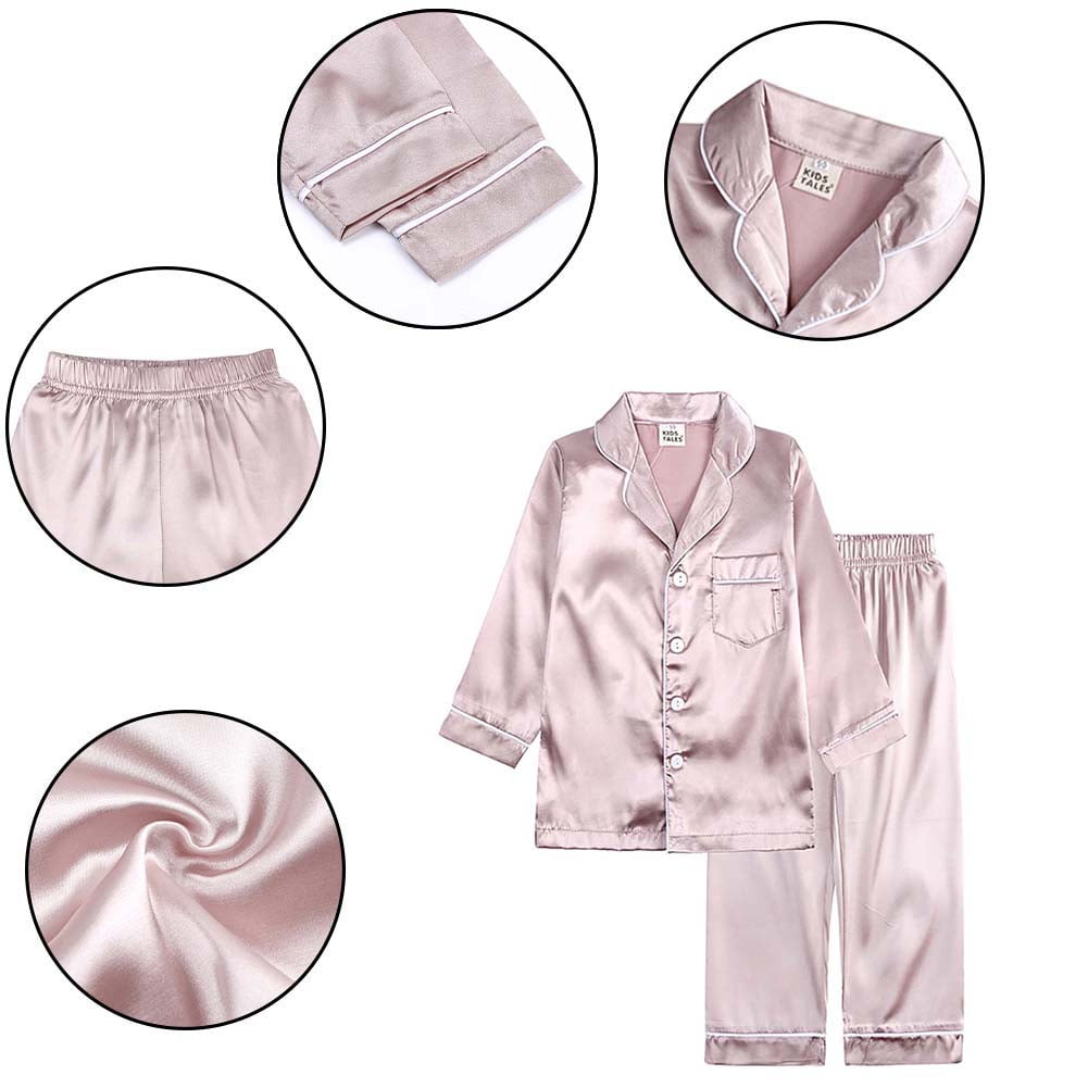 Kkkded Toddler Kids Girls Boys Satin Pajamas Set Button down Sleepwea