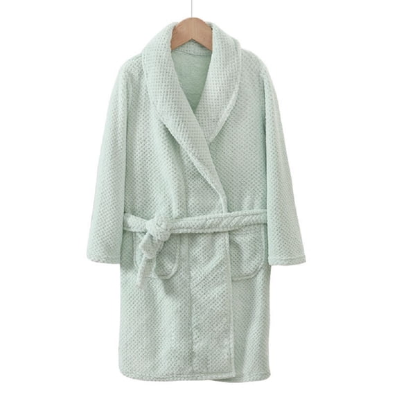 Kkkded Youth Boys Girls Night-Robe Solid Color Warm Sleepwear Long Bathrobe Juniors Flannel Robe with Autumn Winter Teen Long Sleeve Robe for 5-15 Yeas