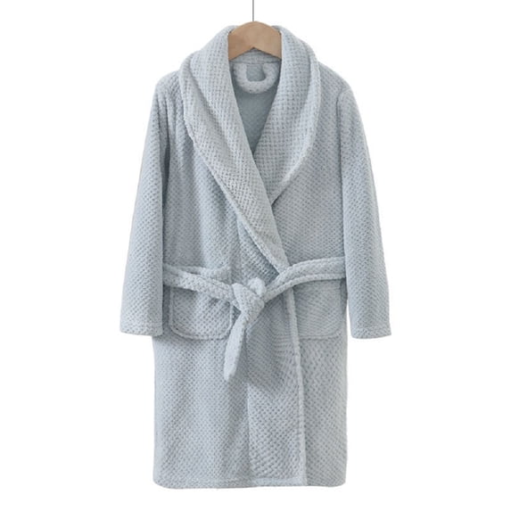 Kkkded Youth Boys Girls Night-Robe Solid Color Warm Sleepwear Long Bathrobe Juniors Flannel Robe with Autumn Winter Teen Long Sleeve Robe for 5-15 Yeas