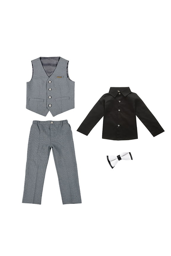 Youth Kids 4 Piece Boys Formal Gentleman Suit Set with Vest Pants Dress Shirt and Tie Toddler Dresswear Outfit for Spring Fall 1-14 Years Old