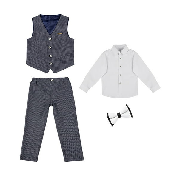 Kkkded Youth Kids 4 Piece Boys Formal Gentleman Suit Set with Vest Pants Dress Shirt and Tie Toddler Dresswear Outfit for Spring Fall 1-14 Years Old