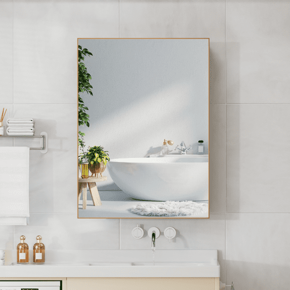 Kkonetoy Wall-Mounted Medicine Cabinet Bathroom Mirror Cabinet 3-tier shelves Alum Frame