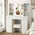 thumbnail image 1 of Kkonetoy White Vanity Desk with Mirror & Lights, Vanity Table Makeup Desk with 2 Drawers 2 Doors, Lots of Storage Shelves, Large Vanity Set with Cushioned Stool,Crystal Knobs, 1 of 13