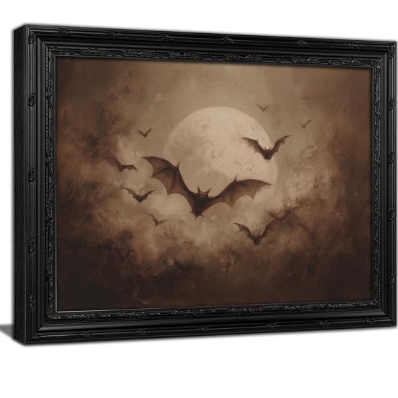 Kkp Bat Vintage Halloween Wall Art, Moody 11 L X 9 W, Full Moon, Seasonal Entryway And Gallery Wall Decor