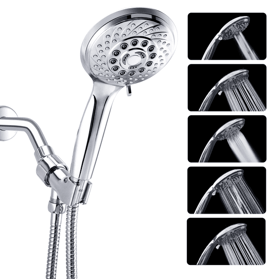 Klabb shower set K-8 High Pressure Chrome Face Handheld Shower 4.3 inches with Hose with 5 function.power spray+trickle+massage+spray+rainfall
