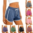 thumbnail image 1 of Kladzum Women's Gym Shorts White Striped Design Lightweight Breathable Drawstring Waistband Running Shorts with Side Pockets for Summer Outdoor S-2XL, 1 of 7