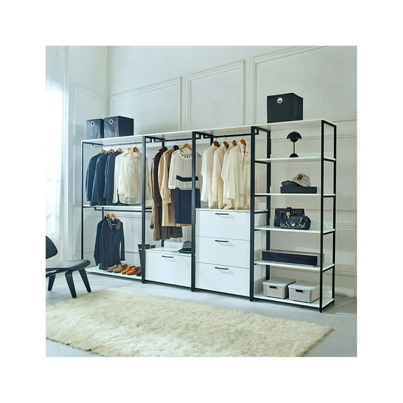 Klair Living Fiona White Freestanding Walk in Wood Closet System w/ Metal Frame
