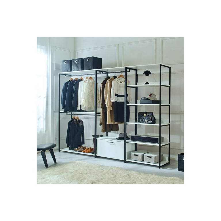 Fiona White Freestanding Walk in Wood Closet System with Metal Frame