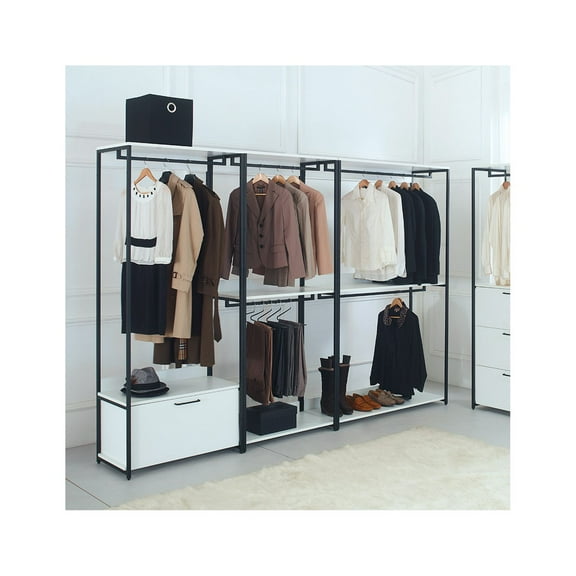 Klair Living Fiona White Freestanding Walk in Wood Closet System w/ Metal Frame