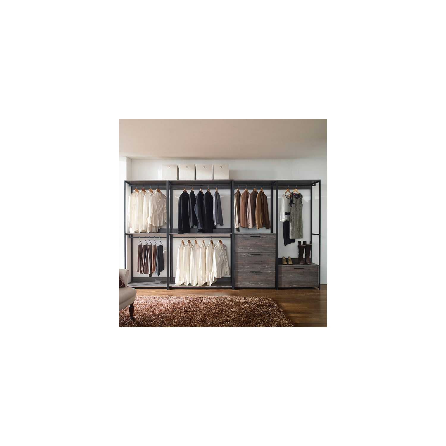 Klair Living Monica Wood Walk-in Closet System - Elegant Metal Standing ...